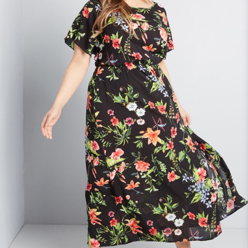 Black tropical floral ModCloth dress NWT size 1x